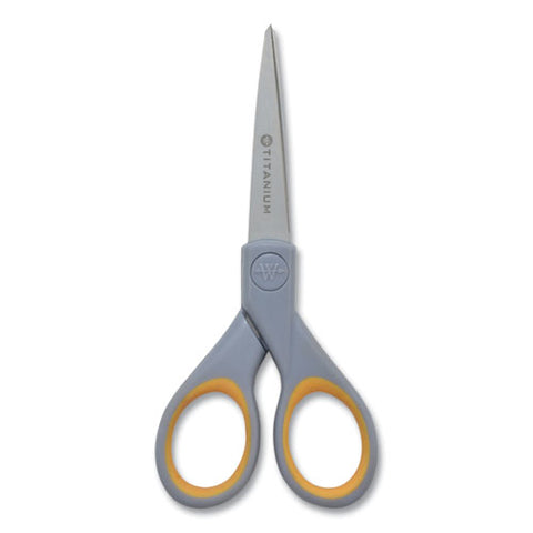 Titanium Bonded Scissors, 5" And 7" Long, 2.25" And 3.5" Cut Length, Straight Gray/yellow Handle, 2/pack