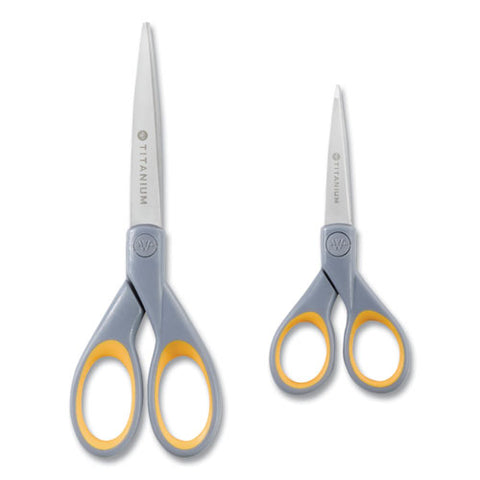 Titanium Bonded Scissors, 5" And 7" Long, 2.25" And 3.5" Cut Length, Straight Gray/yellow Handle, 2/pack