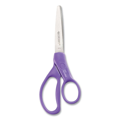 Student Scissors With Antimicrobial Protection, Pointed Tip, 7" Long, 3" Cut Length, Randomly Assorted Handle Color