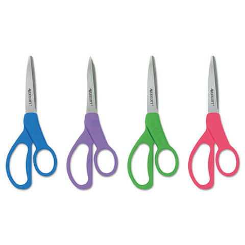 Student Scissors With Antimicrobial Protection, Pointed Tip, 7" Long, 3" Cut Length, Randomly Assorted Handle Color