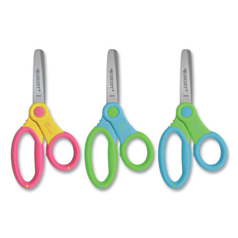 Ultra Soft Handle Scissors With Antimicrobial Protection, Round Tip, 5" Long, 2" Cut Length, Randomly Assorted Handle Color