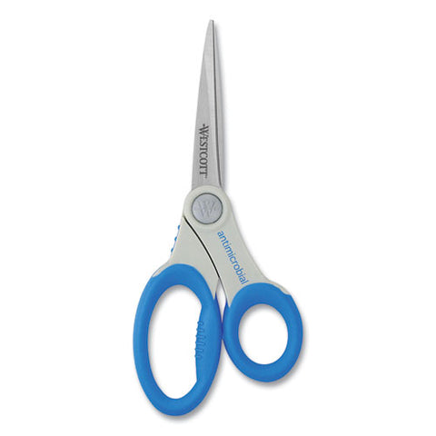 Scissors With Antimicrobial Protection, 8" Long, 3.5" Cut Length, Straight Blue Handle