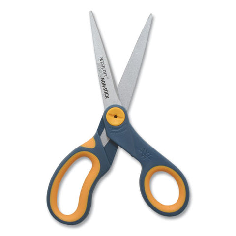 Non-stick Titanium Bonded Scissors, 8" Long, 3.25" Cut Length, Straight Gray/yellow Handle