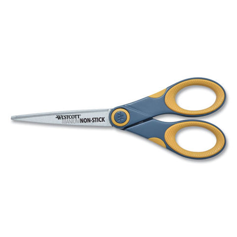 Non-stick Titanium Bonded Scissors, 7" Long, 3" Cut Length, Straight Gray/yellow Handle