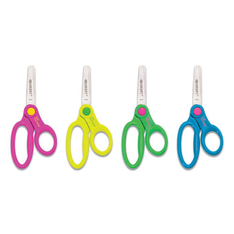 Kids' Scissors With Antimicrobial Protection, Rounded Tip, 5" Long, 2" Cut Length, Straight Assorted Color Handles, 12/pack