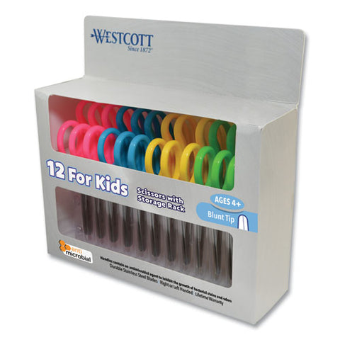 Kids' Scissors With Antimicrobial Protection, Rounded Tip, 5" Long, 2" Cut Length, Straight Assorted Color Handles, 12/pack