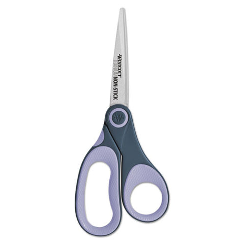 Non-stick Titanium Bonded Scissors, 8" Long, 3.25" Cut Length, Straight Gray/purple Handle