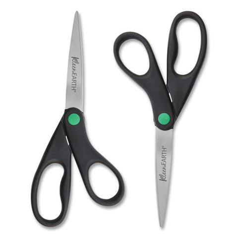 Kleenearth Scissors, 8" Long, 3.25" Cut Length, Straight Black Handle, 2/pack