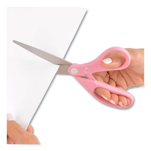 All Purpose Pink Ribbon Scissors, Breast Cancer Awareness, 8" Long, 3.5" Cut Length, Straight Pink Handle