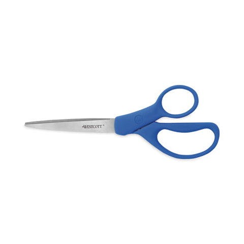 Preferred Line Stainless Steel Scissors, 8" Long, 3.5" Cut Length, Straight Blue Handle, 2/pack