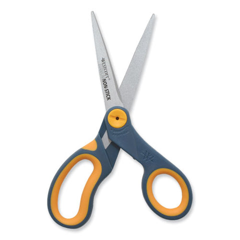 Non-stick Titanium Bonded Scissors, 8" Long, 3.25" Cut Length, Straight Gray/yellow Handle, 3/pack