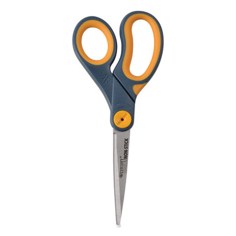 Non-stick Titanium Bonded Scissors, 8" Long, 3.25" Cut Length, Straight Gray/yellow Handle, 3/pack