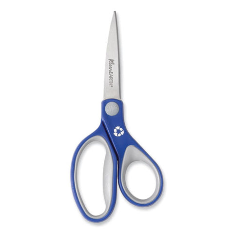 Kleenearth Soft Handle Scissors, 7" Long, 2.25" Cut Length, Straight Blue/gray Handle