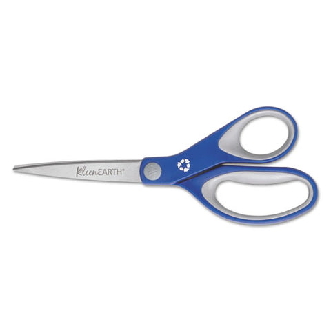 Kleenearth Soft Handle Scissors, 8" Long, 3.25" Cut Length, Straight Blue/gray Handle