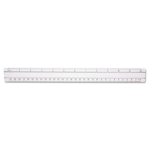 12" Magnifying Ruler, Standard/metric, Plastic, Clear