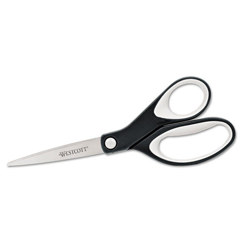 Kleenearth Soft Handle Scissors, 8" Long, 3.25" Cut Length, Straight Black/gray Handle