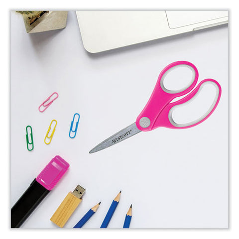 Soft Handle Kids Scissors, Pointed Tip, 5" Long, 1.75" Cut Length, Straight Assorted Color Handles, 12/pack