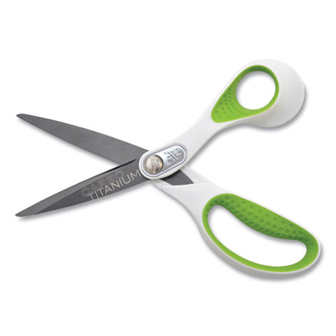 Carbotitanium Bonded Scissors, 8" Long, 3.25" Cut Length, Straight White/green Handle