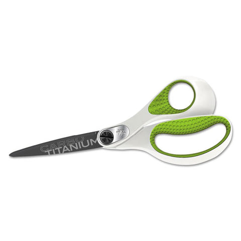 Carbotitanium Bonded Scissors, 8" Long, 3.25" Cut Length, Straight White/green Handle