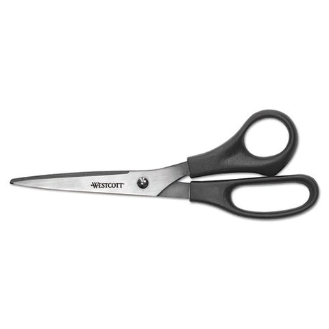 All Purpose Stainless Steel Scissors, 8" Long, 3.5" Cut Length, Offset Black Handle, 3/pack