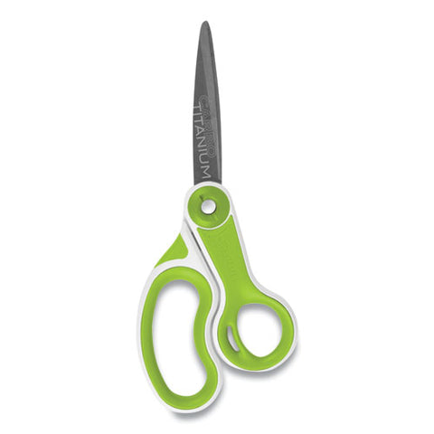 Carbotitanium Bonded Scissors, 8" Long, 3.25" Cut Length, Straight White/green Handle