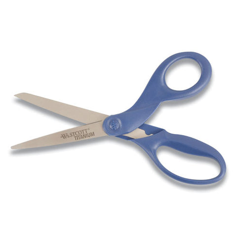 Titanium Bonded Scissors, 8" Long, 3.5" Cut Length, Straight Navy Handle