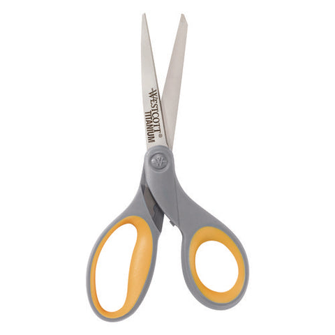 Titanium Bonded Scissors, 8" Long, 3.5" Cut Length, Straight Gray/yellow Handle, 3/pack