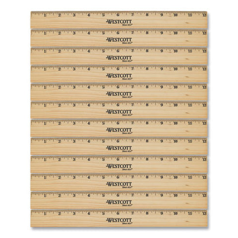 Beveled Wood Ruler, Standard, 12" Long, Natural Hardwood, 12/pack