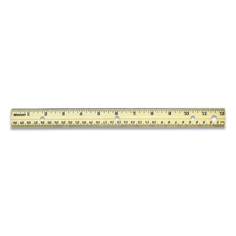 Three-hole Punched Wood Ruler, Standard/metric, 12" (30 Cm) Long, Natural Wood, 36/box