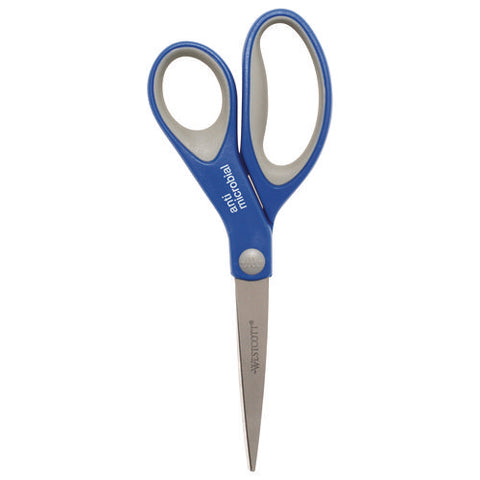 Scissors With Antimicrobial Protection, 8" Long, 3.25" Cut Length, Straight Blue/gray Handle, 2/pack