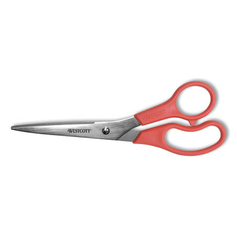 Value Line Stainless Steel Shears, 8" Long, 3.5" Cut Length, Offset Red Handle