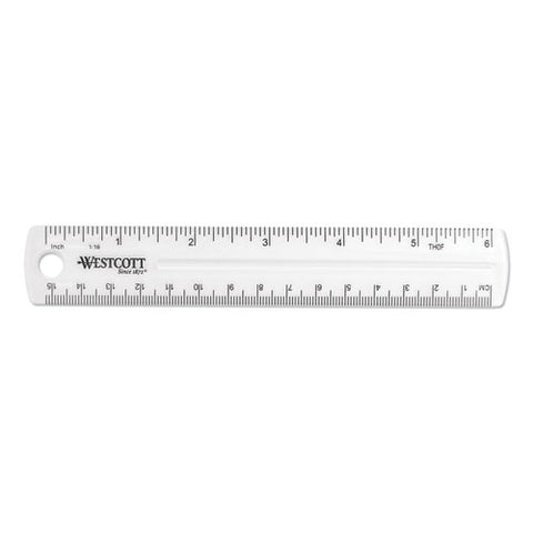 Transparent Shatter-resistant Plastic Ruler, Standard/metric, 6" Long, Clear