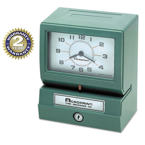 Model 150 Heavy-duty Time Recorder, Automatic Operation, Month/date/0-23 Hours/minutes Imprint, Green