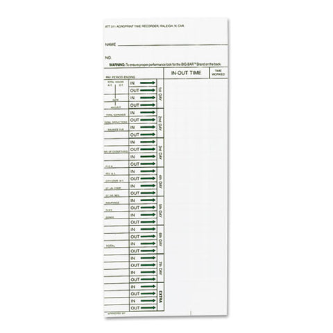 Time Clock Cards For Acroprint Att310, One Side, 4 X 10, 200/pack