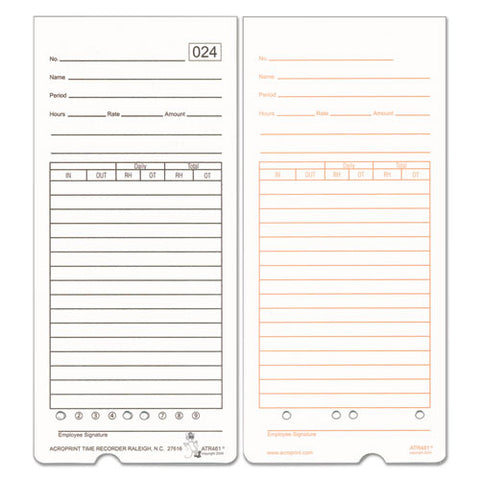 Time Clock Cards For Acroprint Atr480, Two Sides, 7.5 X 3.35, 50/pack