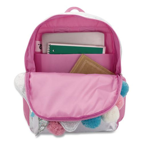 Star Unicorn Pom Pom Backpack, 12 X 5 X 16, Multicolor