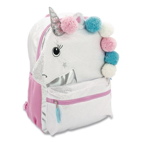 Star Unicorn Pom Pom Backpack, 12 X 5 X 16, Multicolor