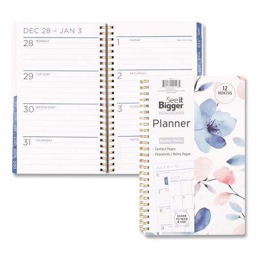 Academic Year Weekly/monthly Planner, Floral Artwork, 8.75 X 5.5, Multicolor Cover, 12-month (july To June): 2026 To 2027