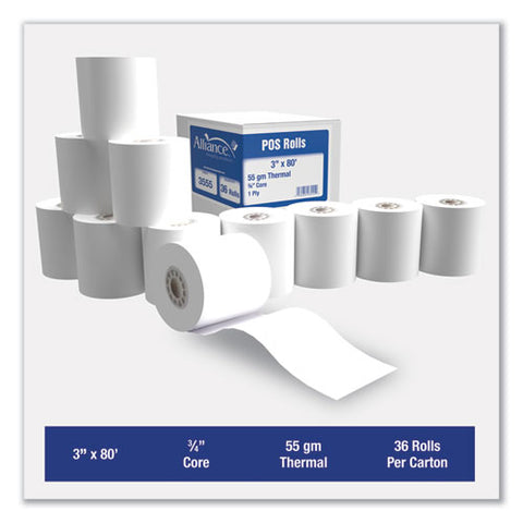 Thermal Cash Register/pos Roll, 3" X 80 Ft, White, 36/carton