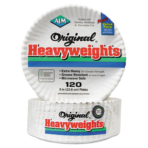 Original Heavyweights Paper Plates, 9" Dia, White, 120/pack, 8 Packs/carton