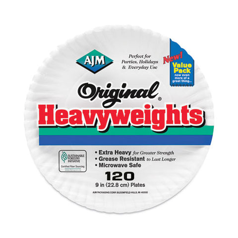 Original Heavyweights Paper Plates, 9" Dia, White, 120/pack, 8 Packs/carton