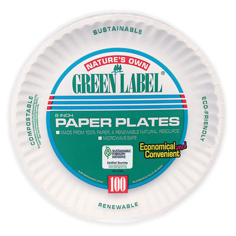 White Paper Plates, 6" Dia, 100/pack, 10 Packs/carton