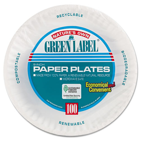 Paper Plates, 9" Dia, White, 100/pack, 12 Packs/carton