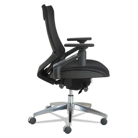 Alera Eb-w Series Pivot Arm Multifunction Mesh Chair, Supports 275 Lb, 18.62" To 22.32" Seat, Black Seat/back, Aluminum Base