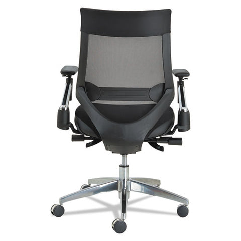 Alera Eb-w Series Pivot Arm Multifunction Mesh Chair, Supports 275 Lb, 18.62" To 22.32" Seat, Black Seat/back, Aluminum Base