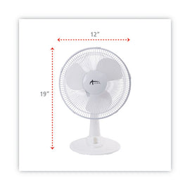 12" 3-speed Oscillating Desk Fan, Plastic, White