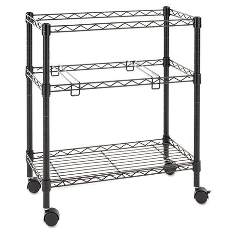 Two-tier File Cart For Front-to-back + Side-to-side Filing, Metal, 1 Shelf, 3 Bins, 26" X 14" X 29.5", Black