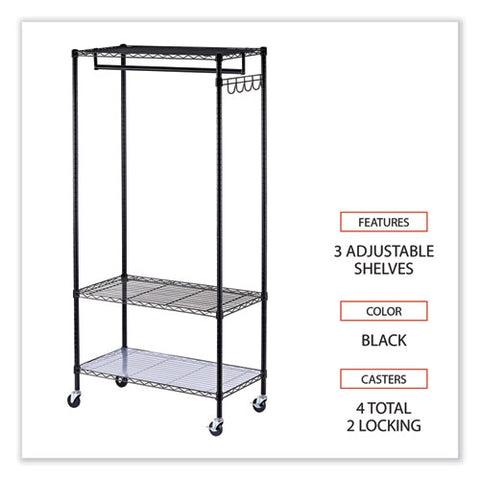 Wire Shelving Garment Rack, 30 Garments, 36w X 18d X 75h, Black