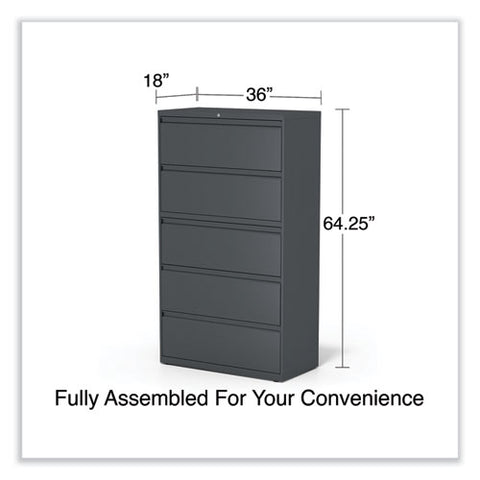 Lateral File, 5 Legal/letter/a4/a5-size File Drawers, Charcoal, 36" X 18.63" X 67.63"