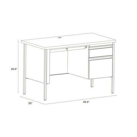 Single Pedestal Steel Desk, 45" X 24" X 29.5", Mahogany/charcoal, Charcoal Legs